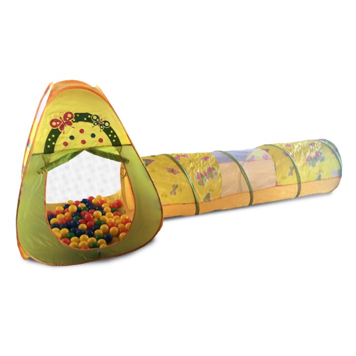 Игровой домик треугольный + туннель + 100 шариков CBH-22 цветной - Фото 1