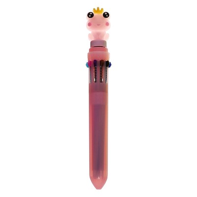 Ручка шариковая-спинер "Лягушка", 10-ти цветная, автоматическая, розовая