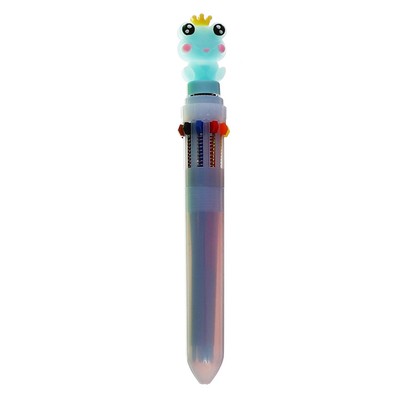 Ручка шариковая-спинер "Лягушка", 10-ти цветная, автоматическая, голубая