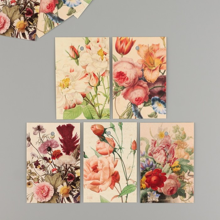 Бирка картон "Ретро цветы" набор 10 шт (5 видов) 4х6 см - Фото 1