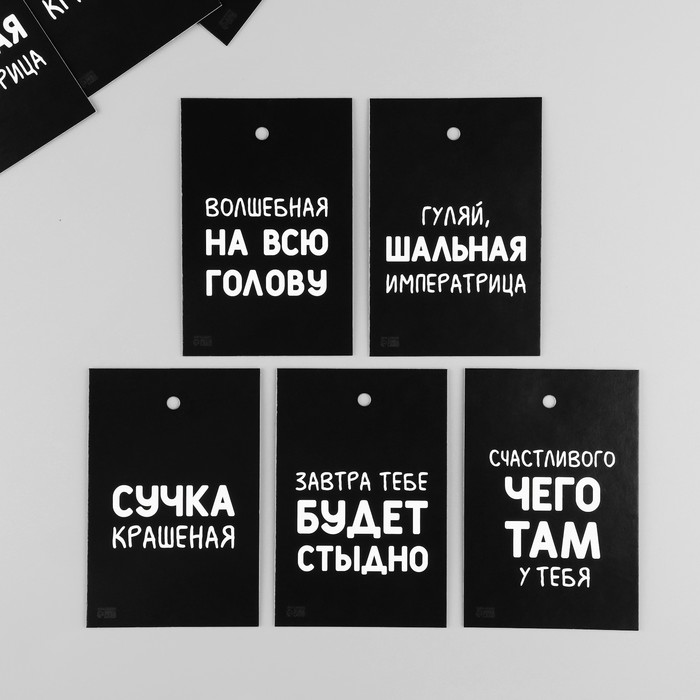 Бирка картон "Черный юмор" набор 10 шт (5 видов) 4х6 см - Фото 1