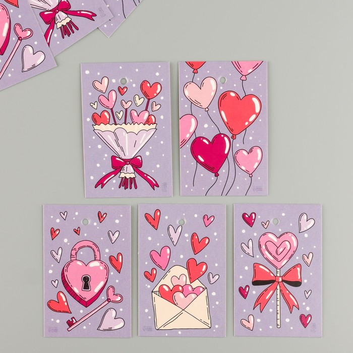 Бирка картон "Любовь", сиреневый, набор 10 шт (5 видов) 4х6 см - Фото 1
