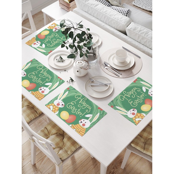 Комплект салфеток для сервировки стола «Семейная пары зайчиков», прямоугольные, размер 32х46 см, 4 шт - Фото 1