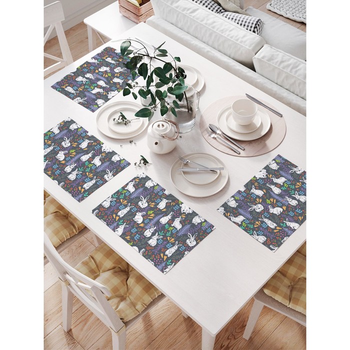 Комплект салфеток для сервировки стола «Крольчата», прямоугольные, размер 32х46 см, 4 шт - Фото 1