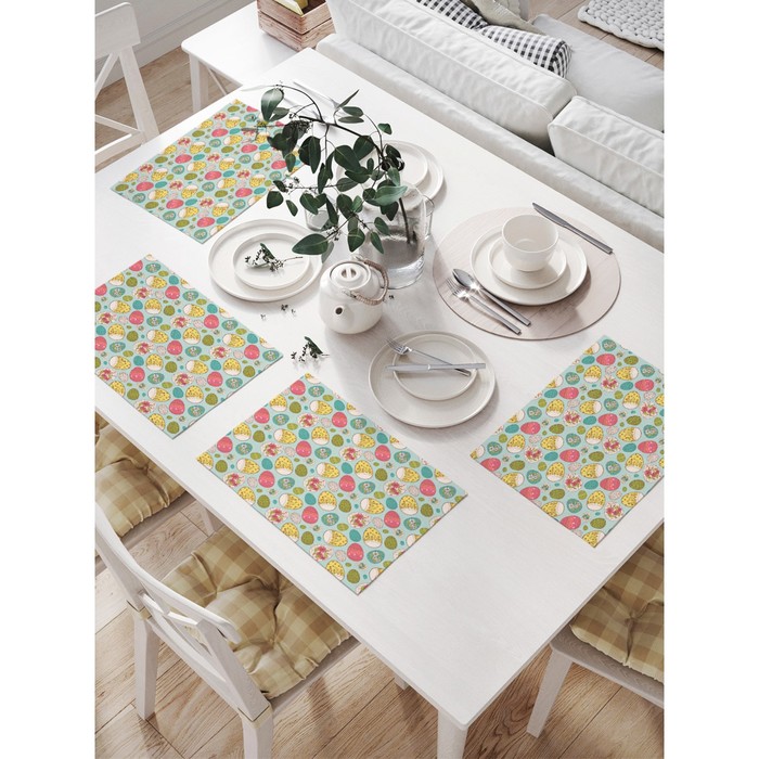 Комплект салфеток для сервировки стола «Цветы на пасхальных яйцах», прямоугольные, размер 32х46 см, 4 шт - Фото 1
