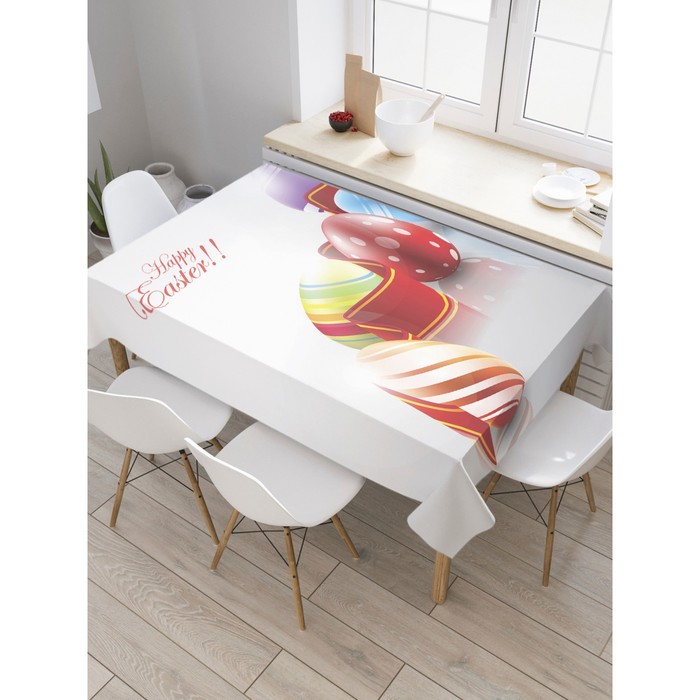 Скатерть на стол «Ленточка и пасхальные яйца», прямоугольная, сатен, размер 120х145 см