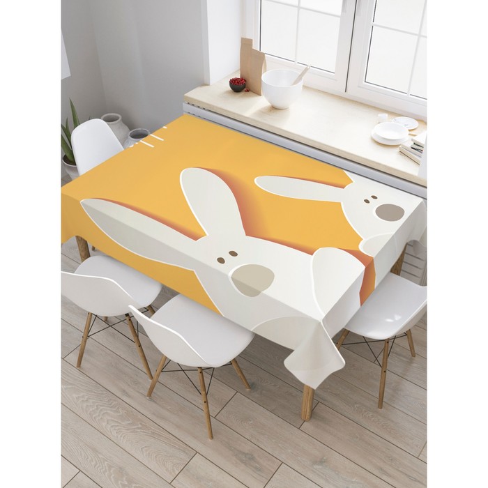 Скатерть на стол «Пасхальные зайцы наив», прямоугольная, сатен, размер 120х145 см