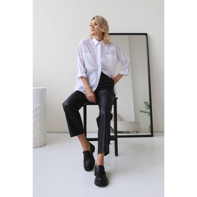 Брюки кожаные женские, размер 42, чёрные