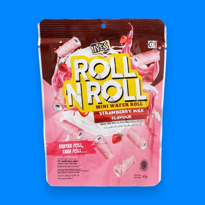 Вафельные роллы Iyes Roll N Roll Mini со вкусом клубники со сливками, 40 г - Фото 1