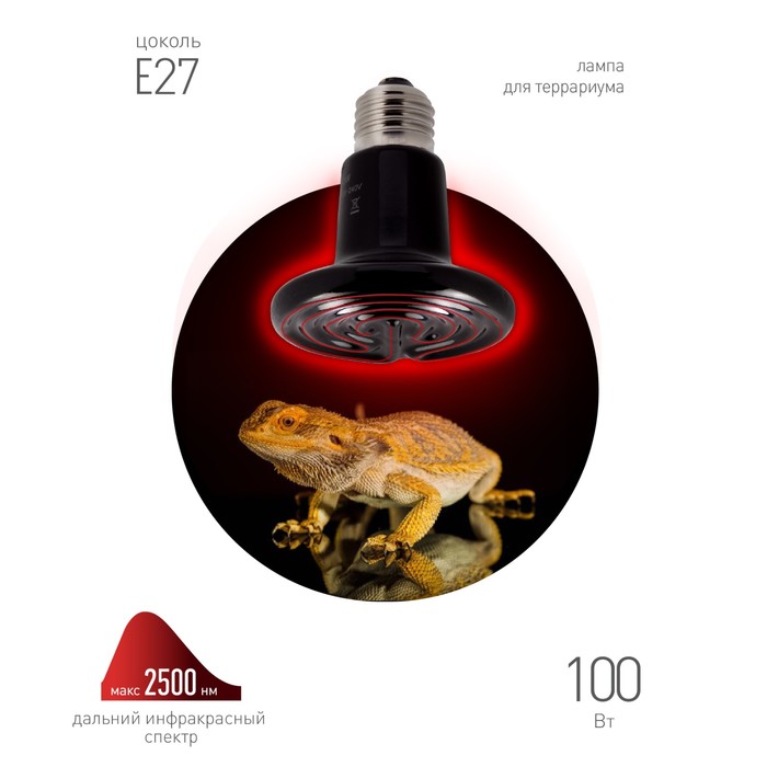 Инфракрасная лампа, керамическая, для обогрева животных, 100 Вт, Е27, ЭРА - Фото 1