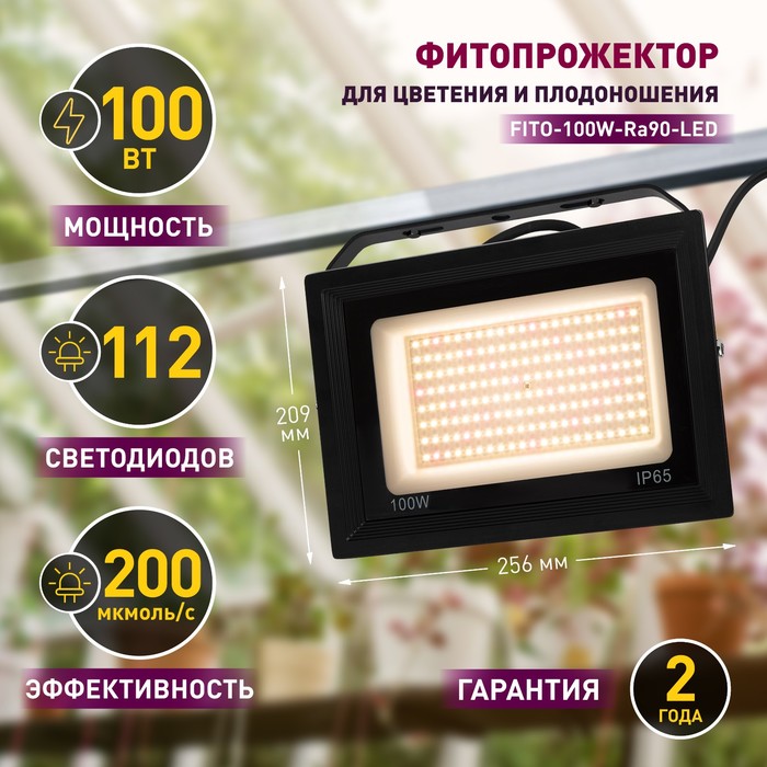 Фитопрожектор для растений светодиодный ЭРА FITO-100W-Ra90-LED для цветения и плодоношения полного с - фото 1908146858