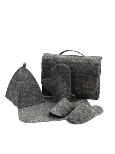 Набор для бани и сауны «Тёмный», 5 предметов: шапка, коврик, рукавица, тапочки, портфель, «Добропаровъ»