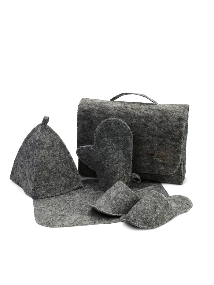 Набор для бани и сауны «Тёмный», 5 предметов: шапка, коврик, рукавица, тапочки, портфель, «Добропаровъ» - Фото 1