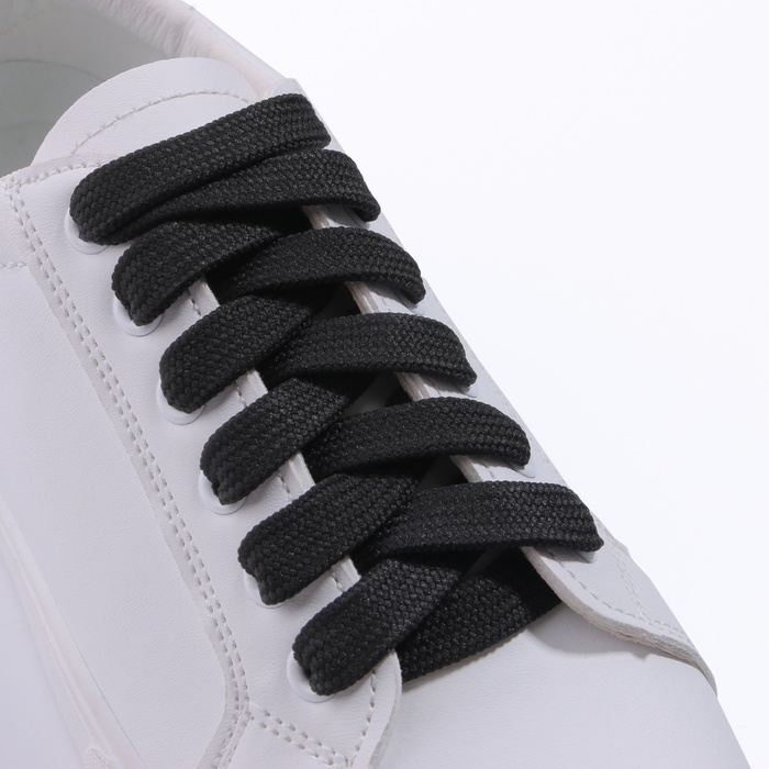 Шнурки для обуви, плоские, 12 мм, 150 см, фасовка 25 шт, цвет чёрный