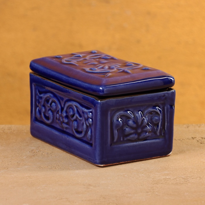 Шкатулка Риштанская керамика "Акташ" синяя, 12х7см