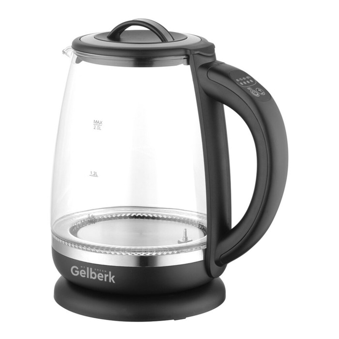 Чайник электрический Gelberk GL-400, стекло, 2 л, 2200 Вт, чёрный