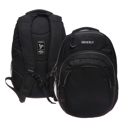 Рюкзак молодёжный 48 х 33 х 21 см, Grizzly, эргономичная спинка, отделение для ноутбука, чёрный/серый