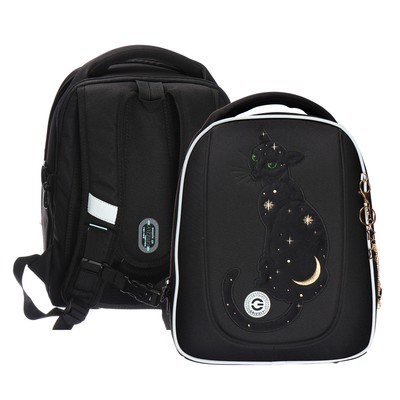 Ранец каркасный Grizzly, 36×29×18 см, брелок, плюшевый, чёрный