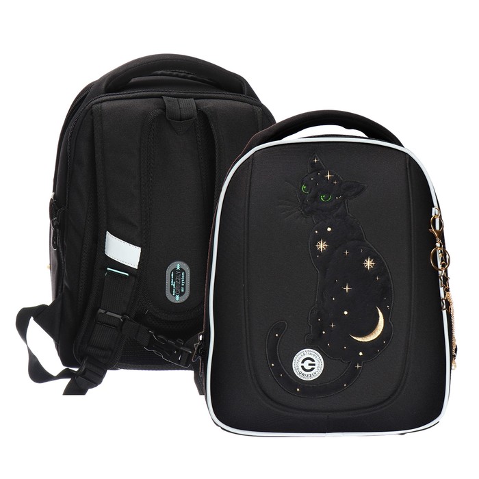 Ранец каркасный Grizzly, 36×29×18 см, брелок, плюшевый, чёрный - Фото 1