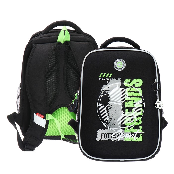 Ранец каркасный Grizzly, 37×26×16 см, чёрный - Фото 1