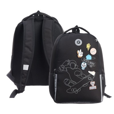 Рюкзак школьный, 38 х 29 х 16 см, Grizzly, эргономичная спинка, чёрный