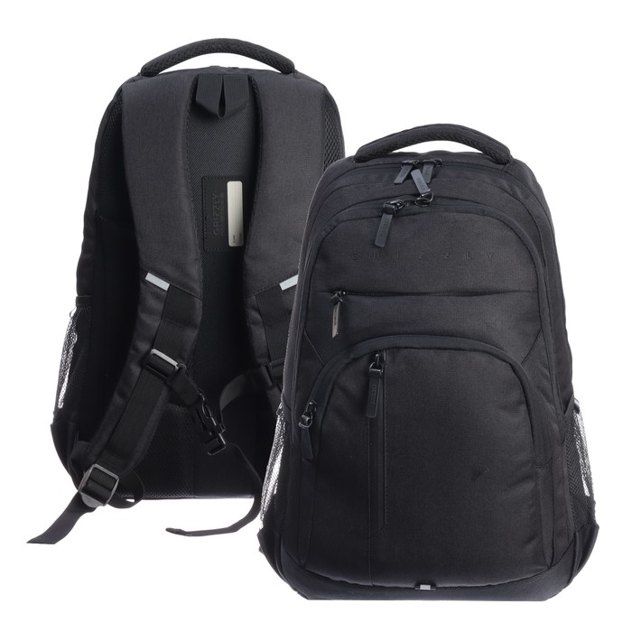 Рюкзак молодёжный 47 х 32 х 17 см, Grizzly, эргономичная спинка, отделение для ноутбука, чёрный - Фото 1