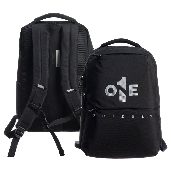 Рюкзак молодёжный 43×29×15 см, Grizzly, эргономичная спинка, отделение для ноутбука, чёрный - Фото 1