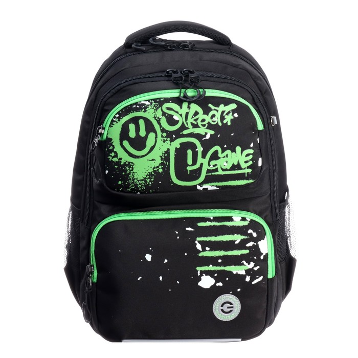 Рюкзак школьный, 39 х 28 х 20 см, Grizzly, эргономичная спинка, отделение для ноутбука, чёрный