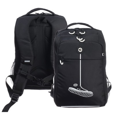 Рюкзак школьный, 39 х 26 х 19 см, Grizzly, эргономичная спинка, отделение для ноутбука, чёрный