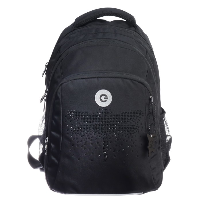 Рюкзак школьный, 40 х 27 х 20 см, Grizzly, эргономичная спинка, отделение для ноутбука, чёрный