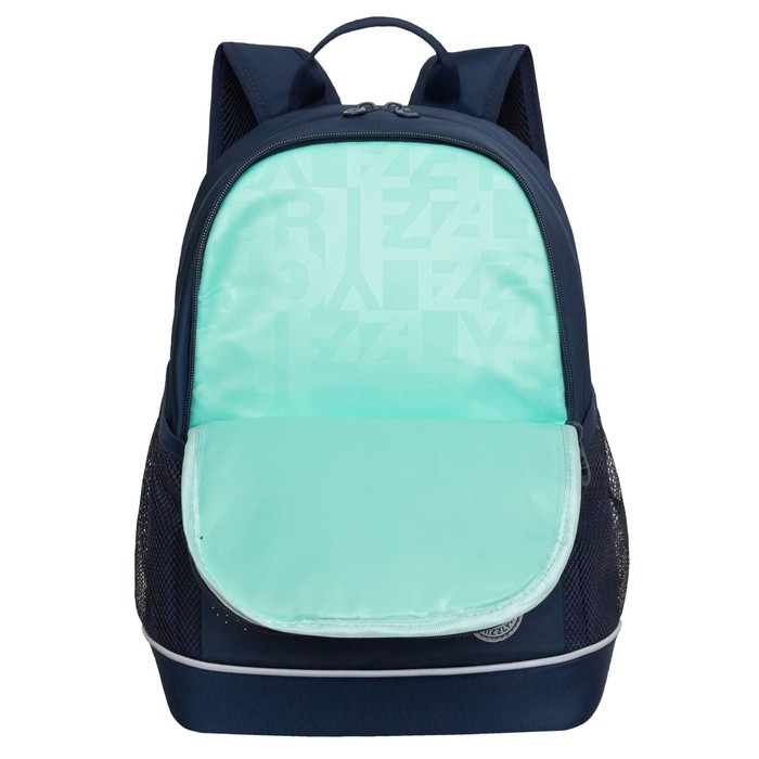 Рюкзак школьный, 38 х 28 х 18 см, Grizzly, эргономичная спинка, + брелок, синий