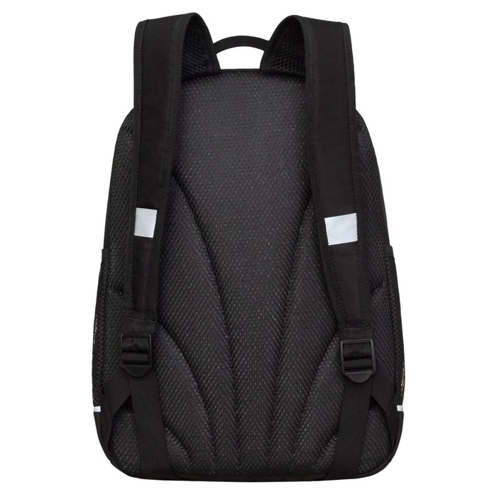 Рюкзак школьный, 38 х 28 х 18 см, Grizzly, эргономичная спинка, + брелок, чёрный