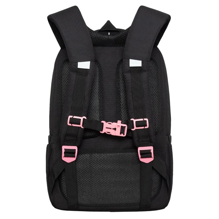 Рюкзак школьный, 39 х 26 х 17 см, Grizzly, эргономичная спинка, чёрный
