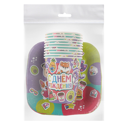 Набор бумажной посуды одноразовый «Стикер др»: 10 стаканов, 10 тарелок