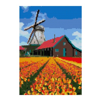 Алмазная мозаика «Мельница над тюльпановым полем», полн.заполнение, 21 × 30 см