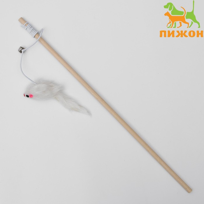 Дразнилка Мышь на деревянной палочке, 36 см - Фото 1