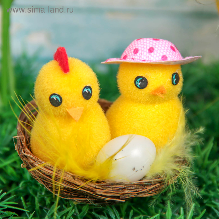 Сувенир цыпа "Парочка в шляпке с яйцом" - Фото 1