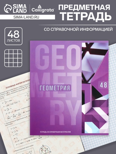 Предметная тетрадь по геометрии Calligrata «Полоса», 48 листов, в клетку, со справочным материалом, обложка из мелованного картона
