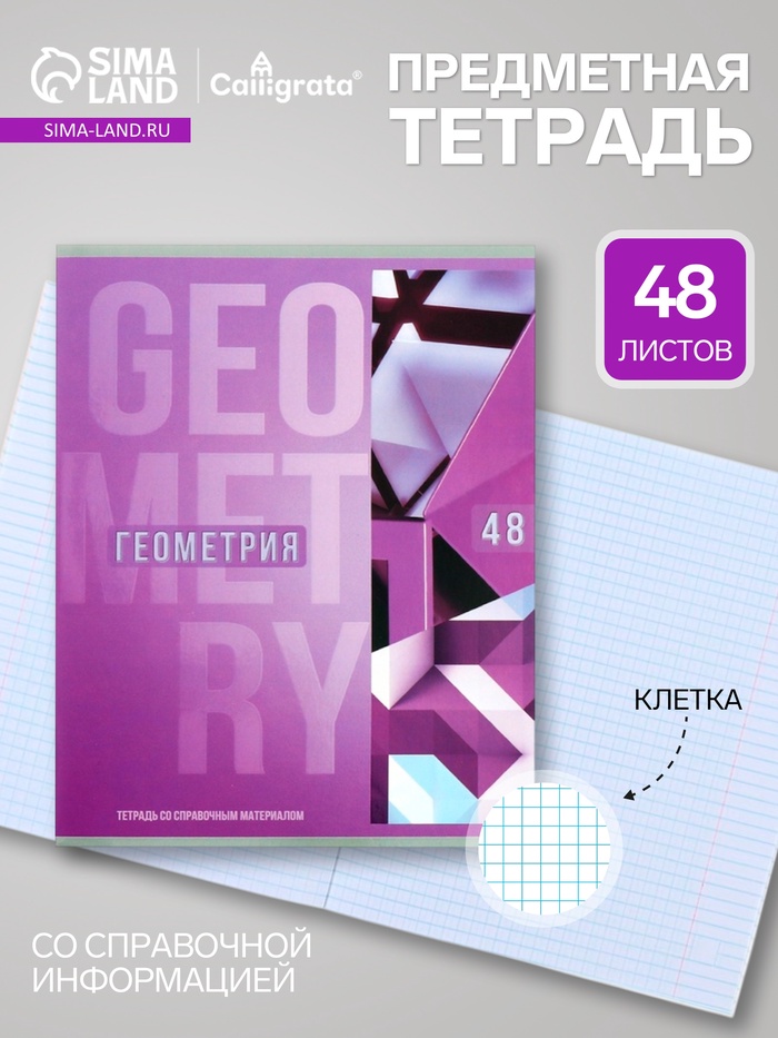 Предметная тетрадь по геометрии Calligrata «Полоса», 48 листов, в клетку, со справочным материалом, обложка из мелованного картона - Фото 1