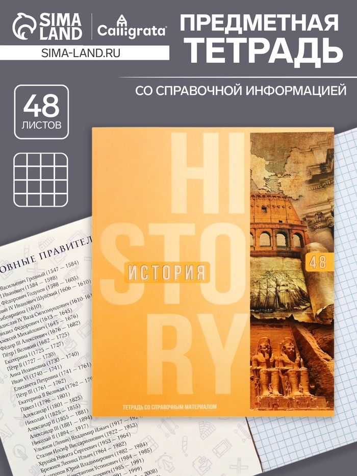 Тетрадь предметная 48 листов в клетку Calligrata «Полоса. История», обложка мелованный картон - Фото 1