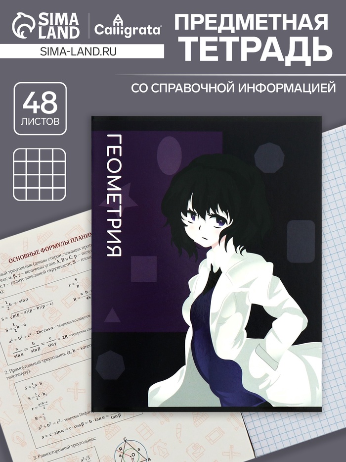 Предметная тетрадь по геометрии Calligrata TOP «Аниме», 48 листов, в клетку, со справочным материалом, обложка из мелованного картона - Фото 1