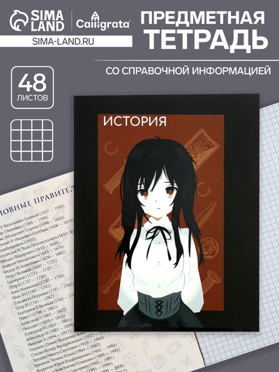 Тетрадь предметная 48 листов в клетку, Calligrata «Аниме. История», обложка мелованный картон