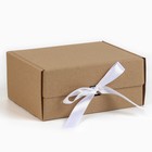 Коробка подарочная складная, упаковка, «Крафт, белая лента», 22 х 16.5 х 10 см - Фото 2