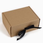 Коробка подарочная складная, упаковка, «Крафт, чёрная лента», 22 х 16.5 х 10 см - Фото 1