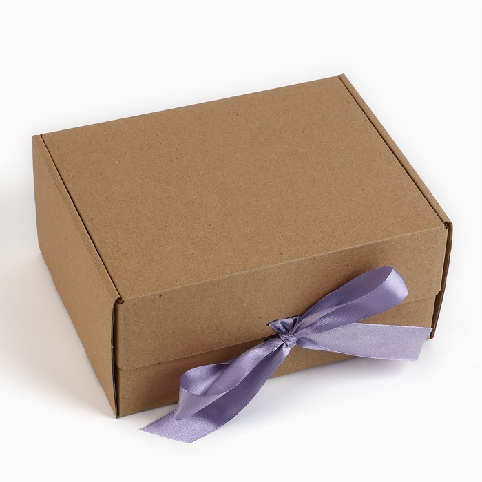 Коробка подарочная складная, упаковка, «Крафт, лавандовая лента», 22 х 16.5 х 10 см - Фото 1