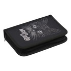 Пенал 1 секция, 140 х 200 х 40 мм, 2 откидные планки, текстильный, ПКТ 09-22-19 "Мой котик" (рисунок с эффектом металлика) 72205 - фото 25418647