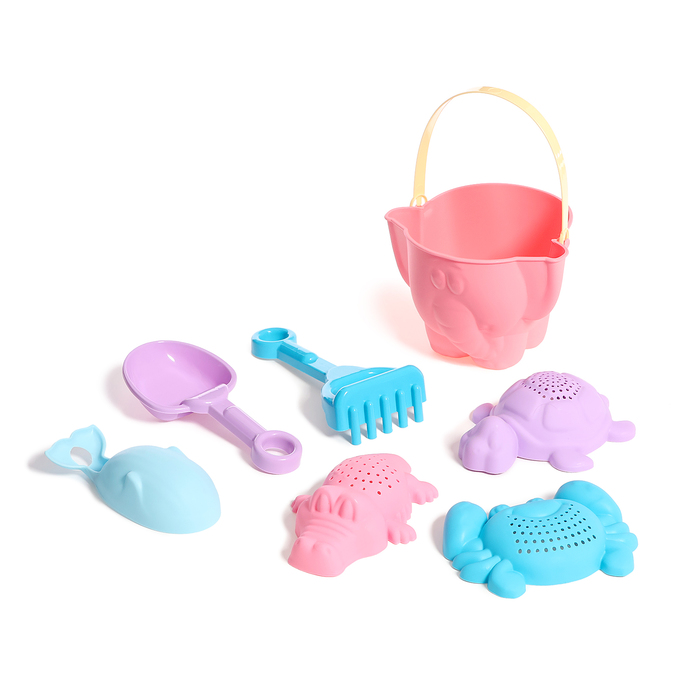 Набор игрушек для песочницы «Африка», 7 предметов: ведро, 4 формочки, лопатка, грабли, МИКС - Фото 1