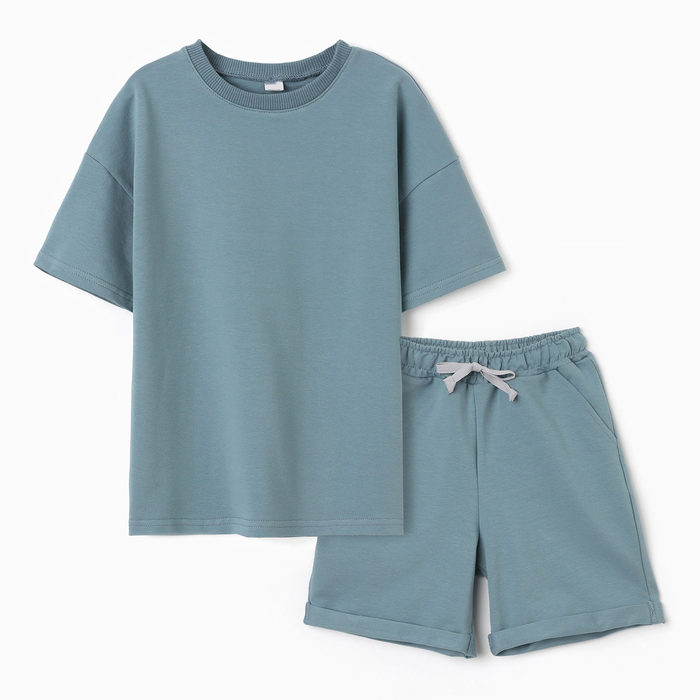 Костюм детский (футболка,шорты), цвет бирюза, рост 134 - Фото 1
