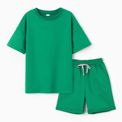 Костюм детский (футболка,шорты), цвет зеленый, рост 98