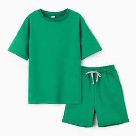 Костюм детский (футболка,шорты), цвет зеленый, рост 116